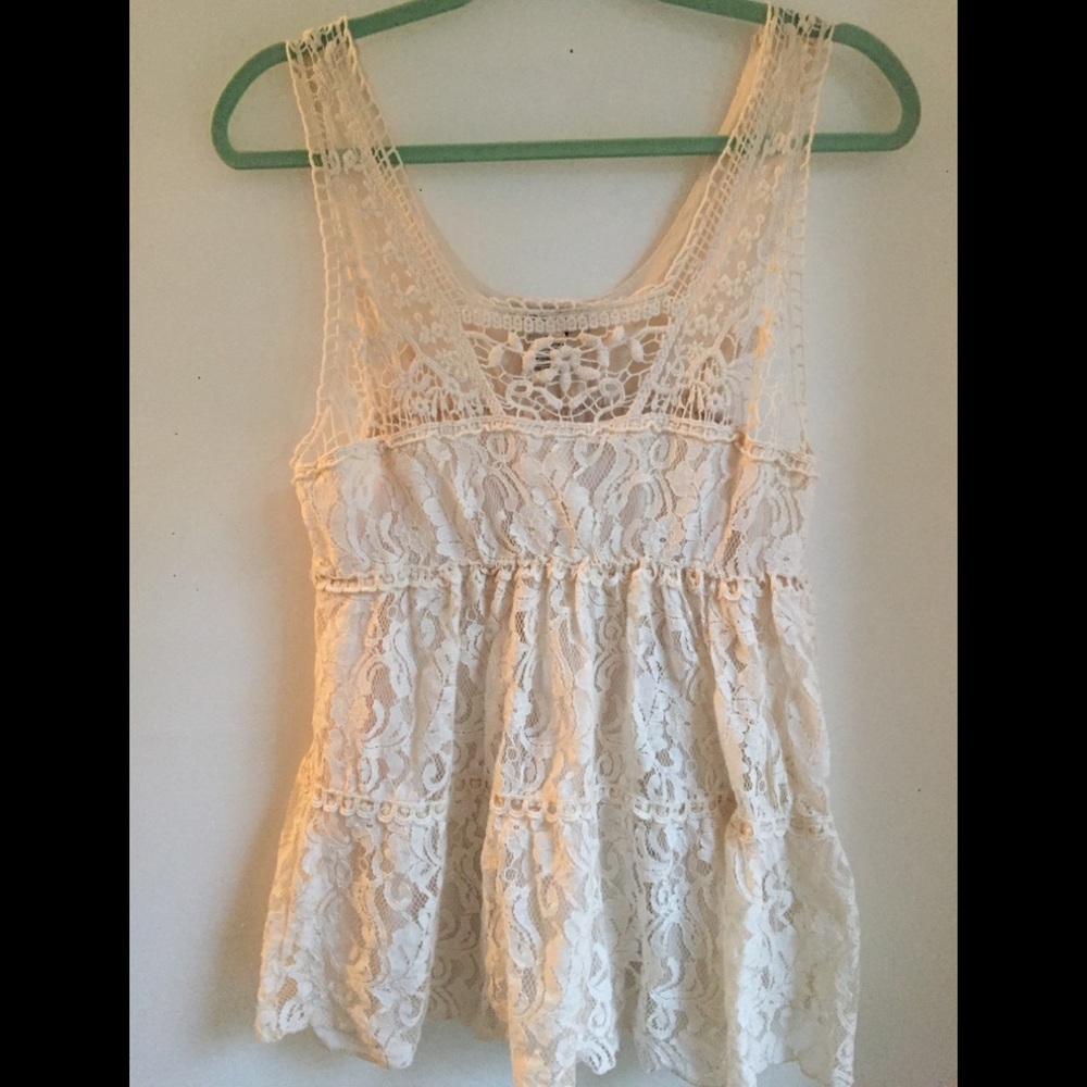 🌻Ultra Pink Lace Crochet Top SZ L 💗